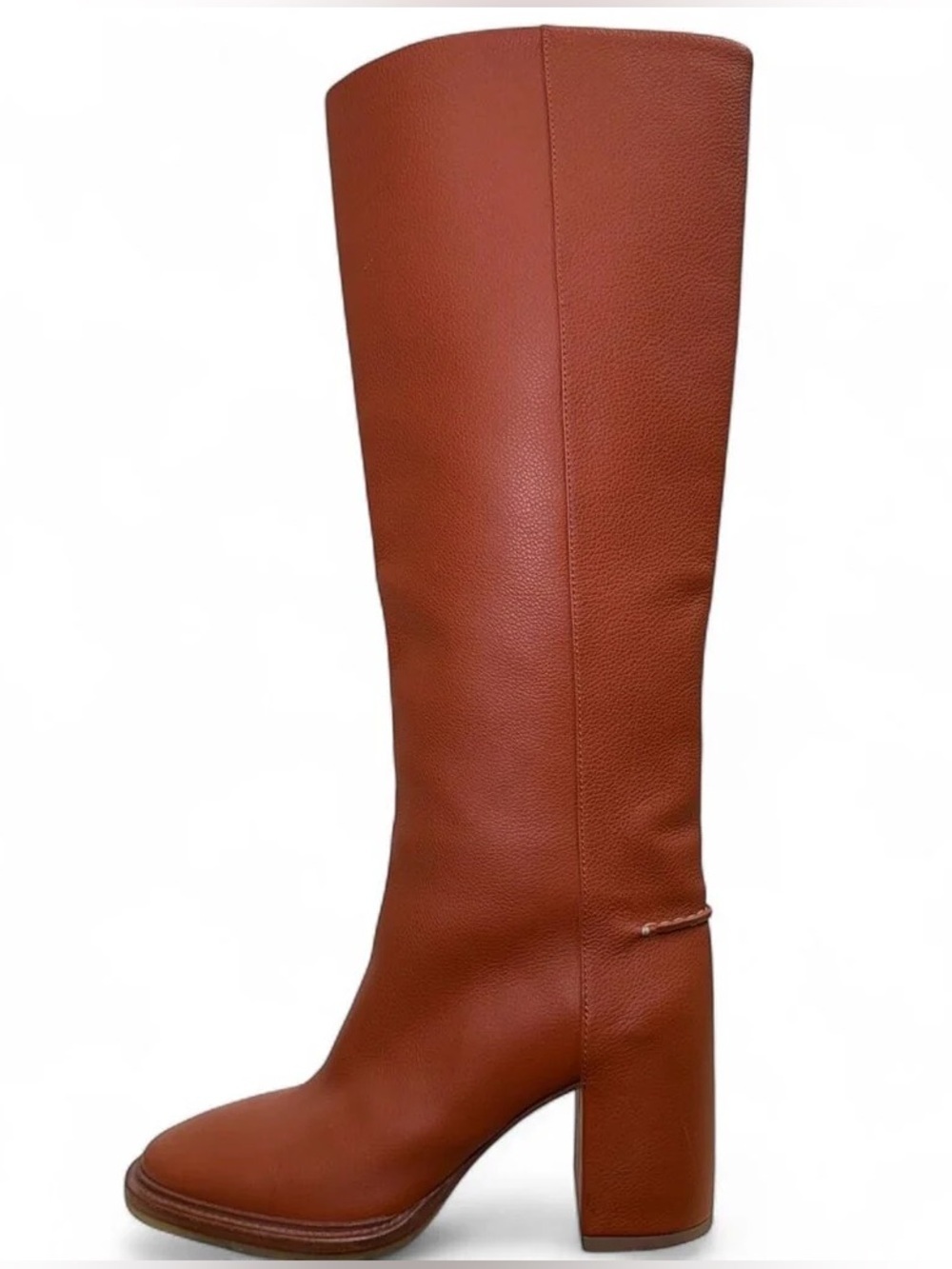Chloé Edith Pull-On Heeled Leather Riding Boot in Terracotta